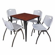 30 IN. SQUARE BREAKROOM TABLE- CHERRY TOP, BLACK BASE & 4 M STACK CHAIRS- GREY <FONT COLOR=GREEN>-FREE SHIPPING-</FONT>
