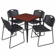 30 IN. SQUARE BREAKROOM TABLE- CHERRY TOP, BLACK BASE & 4 STACK CHAIRS- BLACK <FONT COLOR=GREEN>-FREE SHIPPING-</FONT>