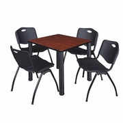 30 IN SQUARE BREAKROOM TABLE- CHERRY TOP, BLACK LEGS, 4 M STACK CHAIRS- BLACK <FONT COLOR=GREEN>-FREE SHIPPING-</FONT>