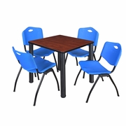 30 IN SQUARE BREAKROOM TABLE- CHERRY TOP, BLACK LEGS, 4 M STACK CHAIRS- BLUE <FONT COLOR=GREEN>-FREE SHIPPING-</FONT>