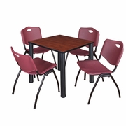 30 IN SQUARE BREAKROOM TABLE- CHERRY TOP, BLACK LEGS, 4 M STACK CHAIRS- BURGUNDY <FONT COLOR=GREEN>-FREE SHIPPING-</FONT>