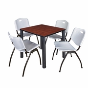 30 IN SQUARE BREAKROOM TABLE- CHERRY TOP, BLACK LEGS, 4 M STACK CHAIRS- GREY <FONT COLOR=GREEN>-FREE SHIPPING-</FONT>