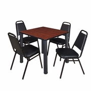 30 IN SQUARE BREAKROOM TABLE- CHERRY TOP, BLACK LEGS, 4 RESTAURANT STACK CHAIRS <FONT COLOR=GREEN>-FREE SHIPPING-</FONT>