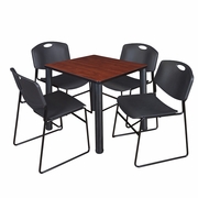 30 IN SQUARE BREAKROOM TABLE- CHERRY TOP, BLACK LEGS, 4 STACK CHAIRS- BLACK <FONT COLOR=GREEN>-FREE SHIPPING-</FONT>