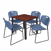 30 IN SQUARE BREAKROOM TABLE- CHERRY TOP, BLACK LEGS, 4 STACK CHAIRS- BLUE <FONT COLOR=GREEN>-FREE SHIPPING-</FONT>