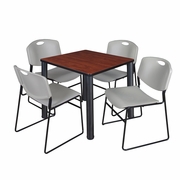 30 IN SQUARE BREAKROOM TABLE- CHERRY TOP, BLACK LEGS, 4 STACK CHAIRS- GREY <FONT COLOR=GREEN>-FREE SHIPPING-</FONT>