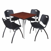 30 IN. SQUARE BREAKROOM TABLE- CHERRY TOP, CHROME BASE & 4 M STACK CHAIRS- BLACK <FONT COLOR=GREEN>-FREE SHIPPING-</FONT>