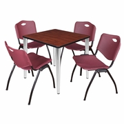 30 IN. SQUARE BREAKROOM TABLE- CHERRY TOP, CHROME BASE & 4 M STACK CHAIRS- BURGUNDY <FONT COLOR=GREEN>-FREE SHIPPING-</FONT>
