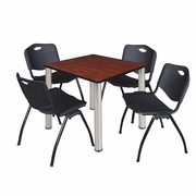 30 IN SQUARE BREAKROOM TABLE- CHERRY TOP, CHROME LEGS, 4 M STACK CHAIRS- BLACK <FONT COLOR=GREEN>-FREE SHIPPING-</FONT>