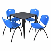 30 IN. SQUARE BREAKROOM TABLE- GREY TOP, BLACK BASE & 4 M STACK CHAIRS- BLUE <FONT COLOR=GREEN>-FREE SHIPPING-</FONT>