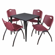 30 IN. SQUARE BREAKROOM TABLE- GREY TOP, BLACK BASE & 4 M STACK CHAIRS- BURGUNDY <FONT COLOR=GREEN>-FREE SHIPPING-</FONT>