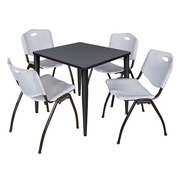 30 IN. SQUARE BREAKROOM TABLE- GREY TOP, BLACK BASE & 4 M STACK CHAIRS- GREY <FONT COLOR=GREEN>-FREE SHIPPING-</FONT>