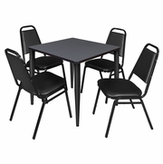 30 IN. SQUARE BREAKROOM TABLE- GREY TOP, BLACK BASE & 4 RESTAURANT STACK CHAIRS- BLACK <FONT COLOR=GREEN>-FREE SHIPPING-</FONT>