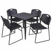 30 IN. SQUARE BREAKROOM TABLE- GREY TOP, BLACK BASE & 4 STACK CHAIRS- BLACK <FONT COLOR=GREEN>-FREE SHIPPING-</FONT>