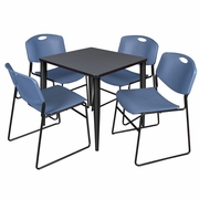 30 IN. SQUARE BREAKROOM TABLE- GREY TOP, BLACK BASE & 4 STACK CHAIRS- BLUE <FONT COLOR=GREEN>-FREE SHIPPING-</FONT>