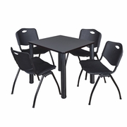30 IN SQUARE BREAKROOM TABLE- GREY TOP, BLACK LEGS, 4 M STACK CHAIRS- BLACK <FONT COLOR=GREEN>-FREE SHIPPING-</FONT>