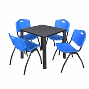 30 IN SQUARE BREAKROOM TABLE- GREY TOP, BLACK LEGS, 4 M STACK CHAIRS- BLUE <FONT COLOR=GREEN>-FREE SHIPPING-</FONT>