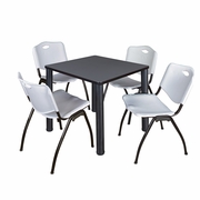 30 IN SQUARE BREAKROOM TABLE- GREY TOP, BLACK LEGS, 4 M STACK CHAIRS- GREY <FONT COLOR=GREEN>-FREE SHIPPING-</FONT>