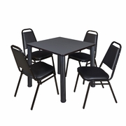 30 IN SQUARE BREAKROOM TABLE- GREY TOP, BLACK LEGS, 4 RESTAURANT STACK CHAIRS <FONT COLOR=GREEN>-FREE SHIPPING-</FONT>