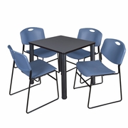 30 IN SQUARE BREAKROOM TABLE- GREY TOP, BLACK LEGS, 4 STACK CHAIRS- BLUE <FONT COLOR=GREEN>-FREE SHIPPING-</FONT>