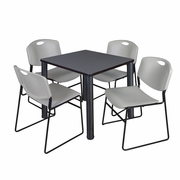 30 IN SQUARE BREAKROOM TABLE- GREY TOP, BLACK LEGS, 4 STACK CHAIRS- GREY <FONT COLOR=GREEN>-FREE SHIPPING-</FONT>