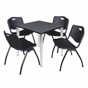 30 IN. SQUARE BREAKROOM TABLE- GREY TOP, CHROME BASE & 4 M STACK CHAIRS- BLACK <FONT COLOR=GREEN>-FREE SHIPPING-</FONT>