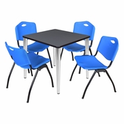 30 IN. SQUARE BREAKROOM TABLE- GREY TOP, CHROME BASE & 4 M STACK CHAIRS- BLUE <FONT COLOR=GREEN>-FREE SHIPPING-</FONT>
