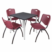 30 IN. SQUARE BREAKROOM TABLE- GREY TOP, CHROME BASE & 4 M STACK CHAIRS- BURGUNDY <FONT COLOR=GREEN>-FREE SHIPPING-</FONT>