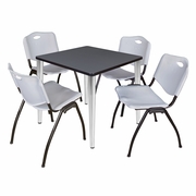 30 IN. SQUARE BREAKROOM TABLE- GREY TOP, CHROME BASE & 4 M STACK CHAIRS- GREY <FONT COLOR=GREEN>-FREE SHIPPING-</FONT>