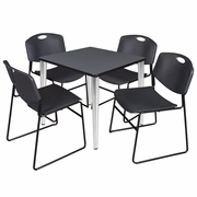 30 IN. SQUARE BREAKROOM TABLE- GREY TOP, CHROME BASE & 4 STACK CHAIRS- BLACK <FONT COLOR=GREEN>-FREE SHIPPING-</FONT>