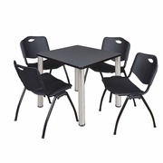 30 IN SQUARE BREAKROOM TABLE- GREY TOP, CHROME LEGS, 4 M STACK CHAIRS- BLACK <FONT COLOR=GREEN>-FREE SHIPPING-</FONT>