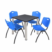 30 IN SQUARE BREAKROOM TABLE- GREY TOP, CHROME LEGS, 4 M STACK CHAIRS- BLUE <FONT COLOR=GREEN>-FREE SHIPPING-</FONT>
