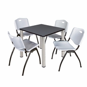 30 IN SQUARE BREAKROOM TABLE- GREY TOP, CHROME LEGS, 4 M STACK CHAIRS- GREY <FONT COLOR=GREEN>-FREE SHIPPING-</FONT>