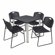 30 IN SQUARE BREAKROOM TABLE- GREY TOP, CHROME LEGS, 4 STACK CHAIRS- BLACK <FONT COLOR=GREEN>-FREE SHIPPING-</FONT>