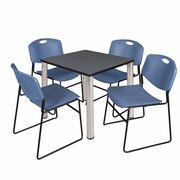 30 IN SQUARE BREAKROOM TABLE- GREY TOP, CHROME LEGS, 4 STACK CHAIRS- BLUE <FONT COLOR=GREEN>-FREE SHIPPING-</FONT>