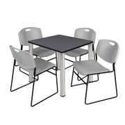 30 IN SQUARE BREAKROOM TABLE- GREY TOP, CHROME LEGS, 4 STACK CHAIRS- GREY <FONT COLOR=GREEN>-FREE SHIPPING-</FONT>