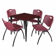 30 IN. SQUARE BREAKROOM TABLE- MAHOGANY TOP, BLACK BASE & 4 M STACK CHAIRS- BURGUNDY <FONT COLOR=GREEN>-FREE SHIPPING-</FONT>