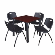 30 IN SQUARE BREAKROOM TABLE- MAHOGANY TOP, BLACK LEGS, 4 M STACK CHAIRS- BLACK <FONT COLOR=GREEN>-FREE SHIPPING-</FONT>