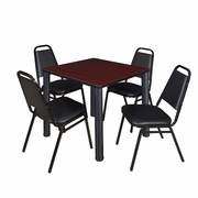 30 IN SQUARE BREAKROOM TABLE- MAHOGANY TOP, BLACK LEGS, 4 RESTAURANT STACK CHAIRS <FONT COLOR=GREEN>-FREE SHIPPING-</FONT>