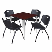 30 IN. SQUARE BREAKROOM TABLE- MAHOGANY TOP, CHROME BASE & 4 M STACK CHAIRS- BLACK <FONT COLOR=GREEN>-FREE SHIPPING-</FONT>