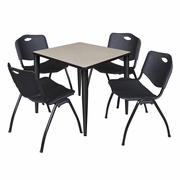 30 IN. SQUARE BREAKROOM TABLE- MAPLE TOP, BLACK BASE & 4 M STACK CHAIRS- BLACK <FONT COLOR=GREEN>-FREE SHIPPING-</FONT>