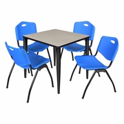 30 IN. SQUARE BREAKROOM TABLE- MAPLE TOP, BLACK BASE & 4 M STACK CHAIRS- BLUE <FONT COLOR=GREEN>-FREE SHIPPING-</FONT>