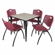 30 IN. SQUARE BREAKROOM TABLE- MAPLE TOP, BLACK BASE & 4 M STACK CHAIRS- BURGUNDY <FONT COLOR=GREEN>-FREE SHIPPING-</FONT>