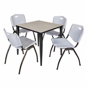 30 IN. SQUARE BREAKROOM TABLE- MAPLE TOP, BLACK BASE & 4 M STACK CHAIRS- GREY <FONT COLOR=GREEN>-FREE SHIPPING-</FONT>