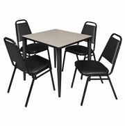 30 IN. SQUARE BREAKROOM TABLE- MAPLE TOP, BLACK BASE & 4 RESTAURANT STACK CHAIRS- BLACK <FONT COLOR=GREEN>-FREE SHIPPING-</FONT>
