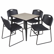 30 IN. SQUARE BREAKROOM TABLE- MAPLE TOP, BLACK BASE & 4 STACK CHAIRS- BLACK <FONT COLOR=GREEN>-FREE SHIPPING-</FONT>