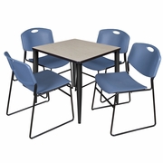 30 IN. SQUARE BREAKROOM TABLE- MAPLE TOP, BLACK BASE & 4 STACK CHAIRS- BLUE <FONT COLOR=GREEN>-FREE SHIPPING-</FONT>