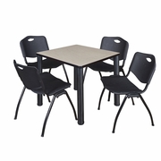 30 IN SQUARE BREAKROOM TABLE- MAPLE TOP, BLACK LEGS, 4 M STACK CHAIRS- BLACK <FONT COLOR=GREEN>-FREE SHIPPING-</FONT>