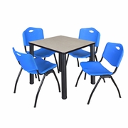 30 IN SQUARE BREAKROOM TABLE- MAPLE TOP, BLACK LEGS, 4 M STACK CHAIRS- BLUE <FONT COLOR=GREEN>-FREE SHIPPING-</FONT>