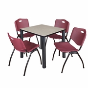 30 IN SQUARE BREAKROOM TABLE- MAPLE TOP, BLACK LEGS, 4 M STACK CHAIRS- BURGUNDY <FONT COLOR=GREEN>-FREE SHIPPING-</FONT>